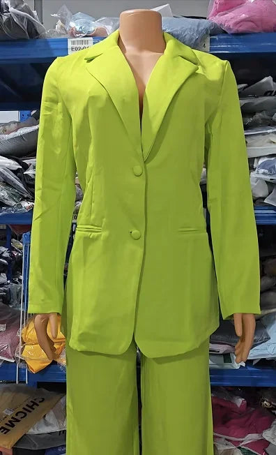 Women's Urban Suits 2025 Spring/Summer Latest Elegant Notched Collar Blazer Long sleeved Coat&Pocket Design Button Pants Set