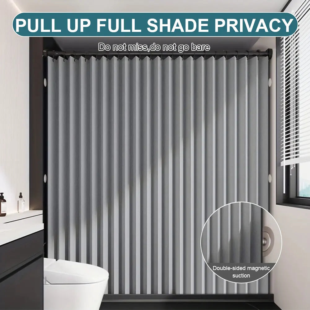 Foldable Magnetic Shower Curtain Waterproof Bath Curtain with 12/14 Hooks Bathroom Curtain Modern  Bathroom Curtain for Bathroom