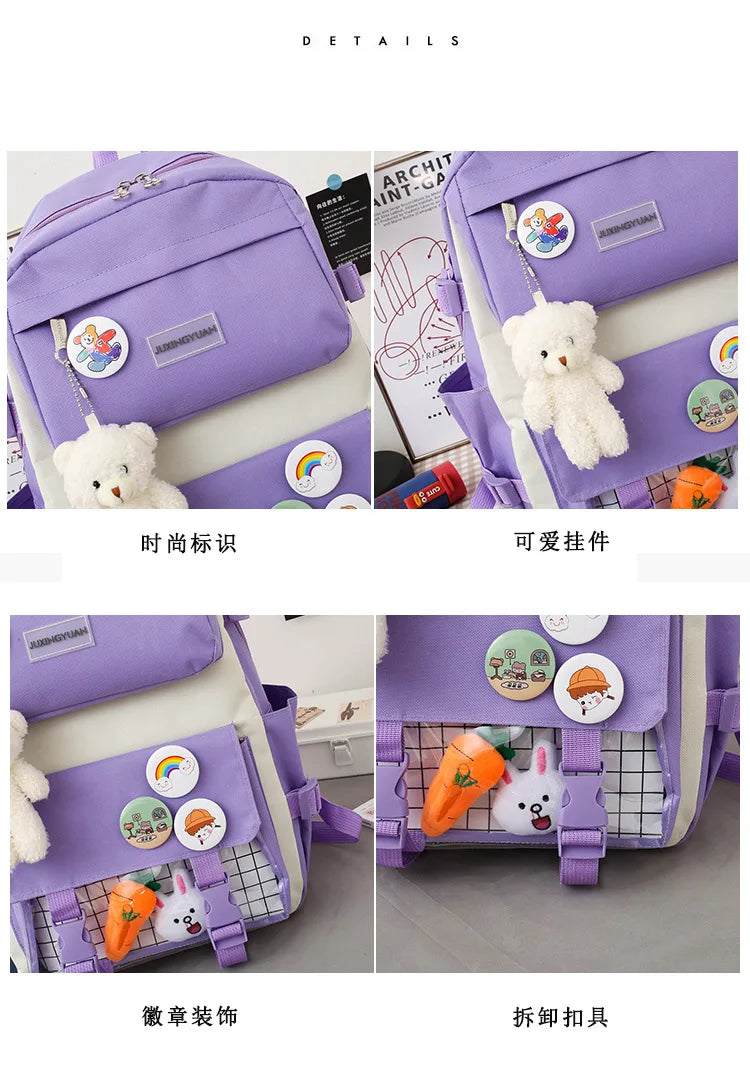 New Large-Capacity Primary School Junior High School Students Shoulders Backpack High School Five Sets of Multi-Compartment Fash