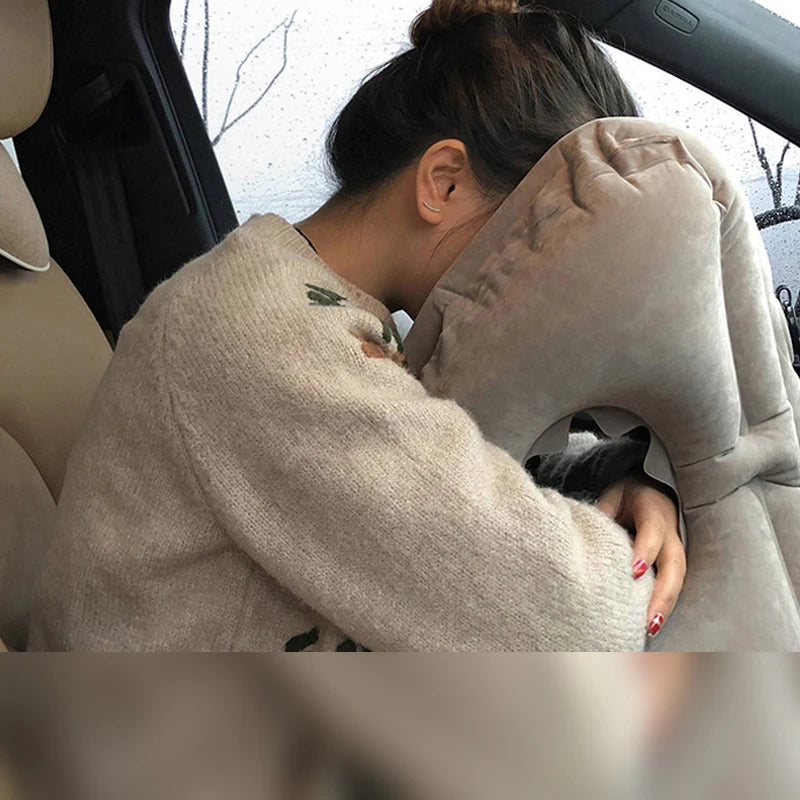 Inflatable Travel Pillow Travel Accessories For Long Haul Flights,Cars,Buses,Trains,Office Napping Sleeping Gray