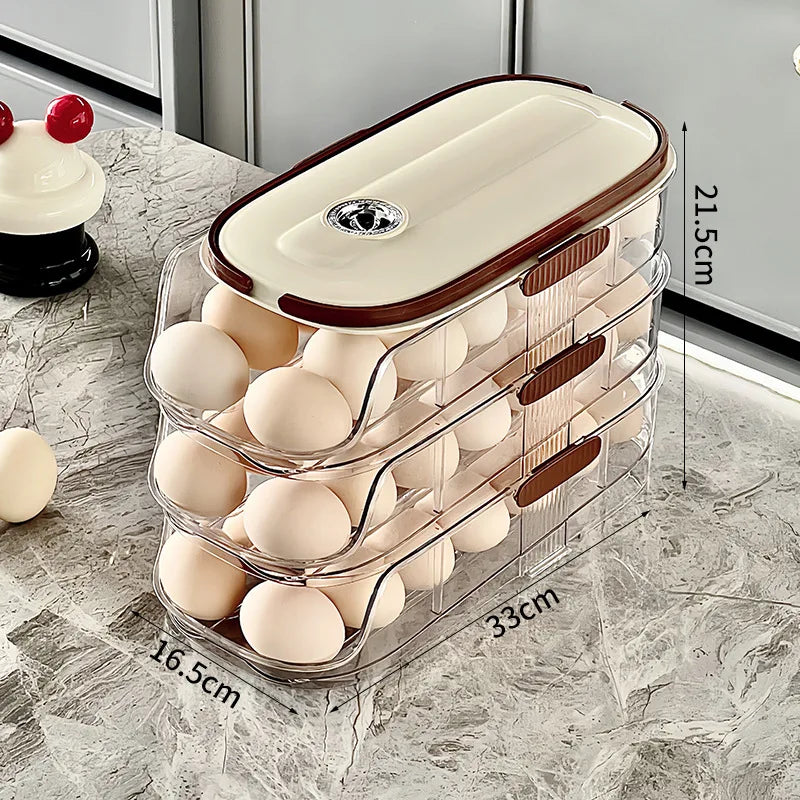 Smart Egg Storage Box - Slide-Out Drawer & Gravity Roller Design with Hidden Handle, Stackable Fridge Organizer for Side Door