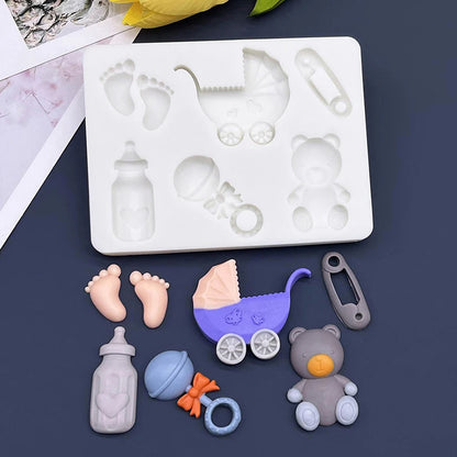 Bear Baby Barriage Feeding Bottle Silicone Cake Baking Mold Sugarcraft Chocolate Cupcake Resin Tools Fondant Decorating Tools