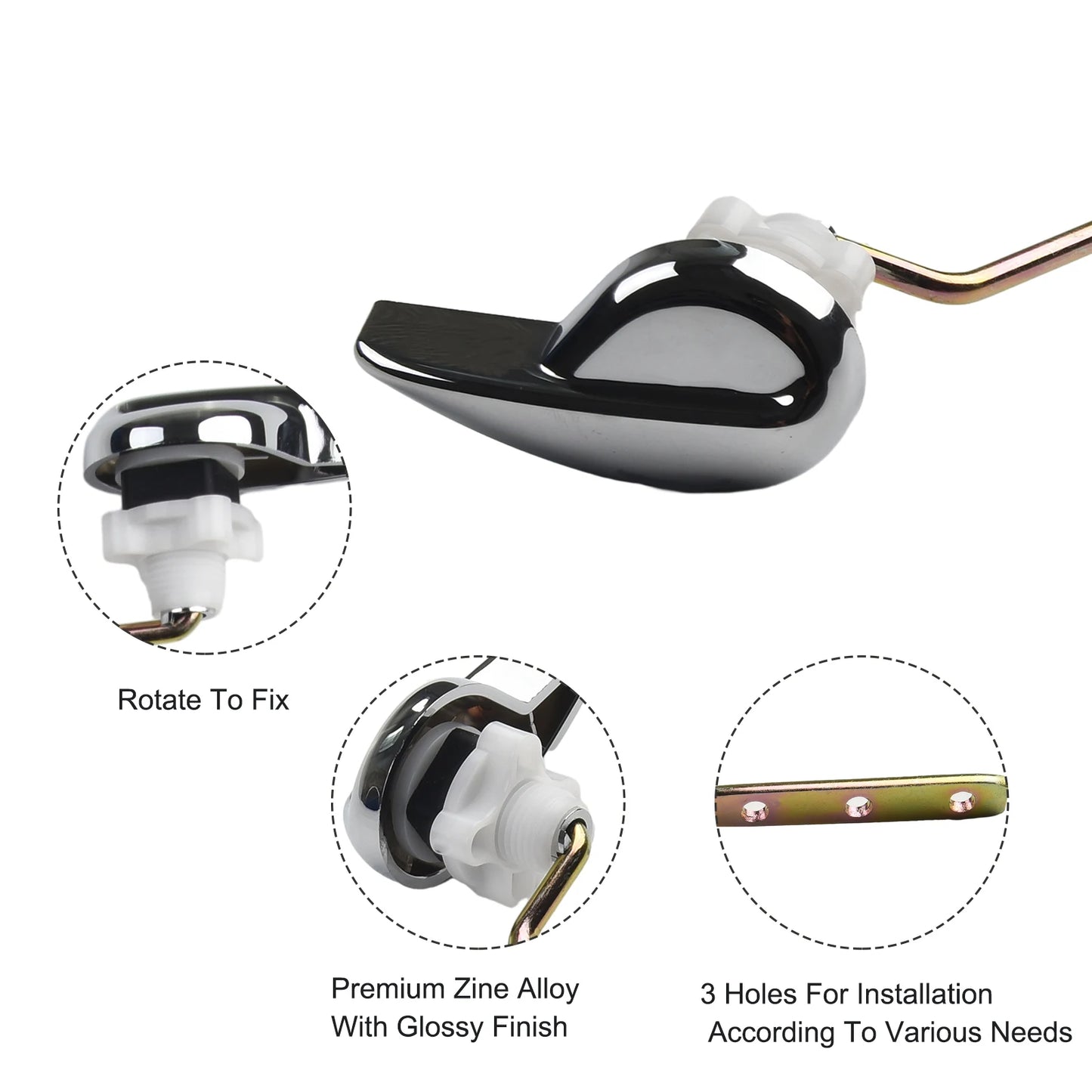 Toilet Tank Flush Lever Chrome Finish Handle Fittings Assembly Replacement Tools Bathroom Toilet Accessories