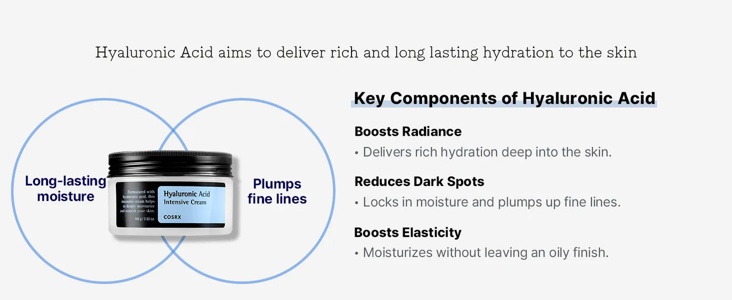 COSRX Hyaluronic Acid Moisturizing Cream, Long-lasting Hydration, Rich Moisturizer for Sensitive Skin 3.52 oz / 100g