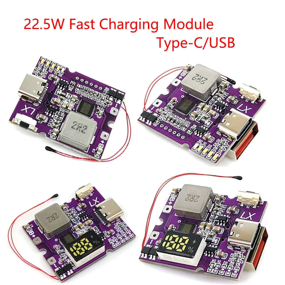 22.5W Power Bank Bidirectional Fast Charging Mobile Power Module Circuit Board With Digital/Light Type-C USB Suppor PD/QC3.0 2.0
