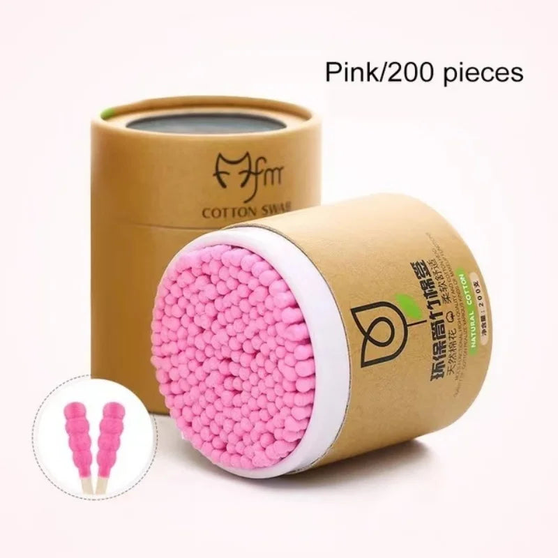 200pcs double layer disposable cotton swabs cosmetic cotton nose plugs ear plugs cleaning cotton swabs cotton spirals