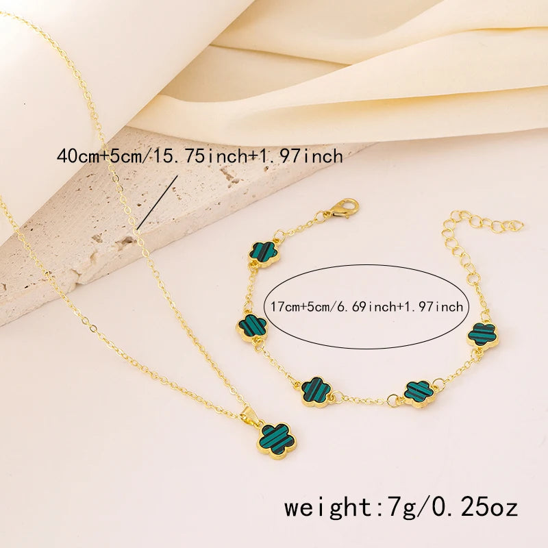 2pc Trend New Lucky Five-Leaf Flower Adjustable Necklace Bracelet Ladies Luxury Charm lively Party Jewelry Gifts