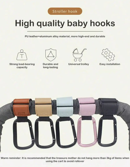 1/2pcs PU Leather Baby Bag Stroller Hook Pram Cart Organizer 360 Degree Rotatable Hook High-quality Crochet Stroller Accessories