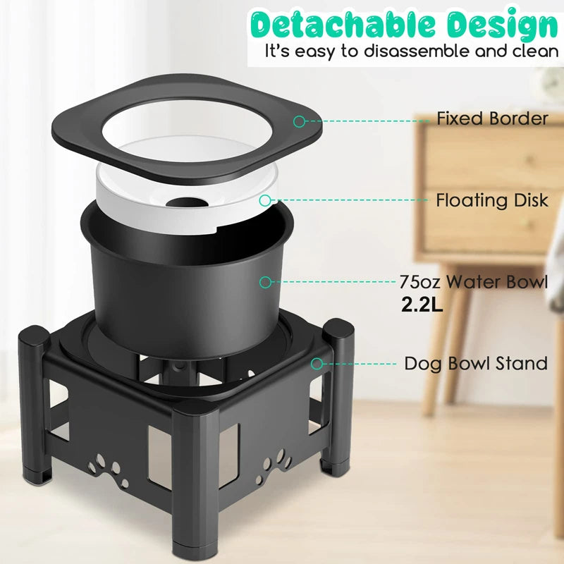 Height Adjustable Dog Bowls No Spill Raised Pet Elevated Water Bowl Non-Slip Puppy Cat Slow Water Feeder 2.2L/75oz
