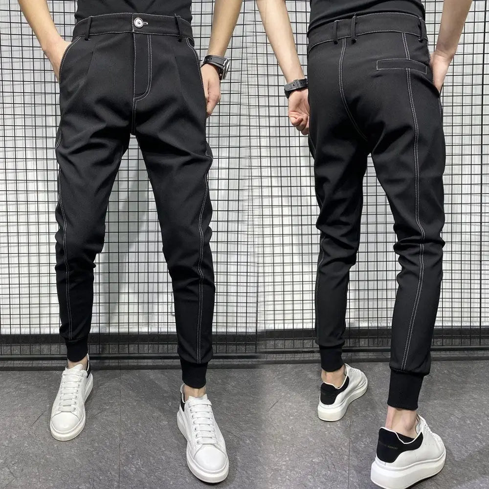Black Harlan Draped Man Suits Pants Fluid 9 Cropped Fabric Designer Clothes Classic Trousers For Men Clothing Premium Up