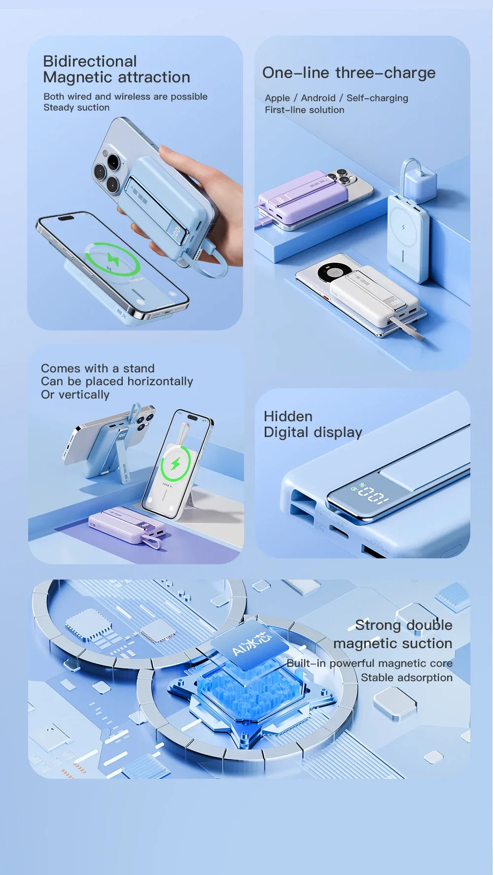 Magnetic Wireless Power Bank 10000mAh Portable PD 20W 3 in 1 Fast Charging External Battery for iPhone 15 14 13 Tel Accessories