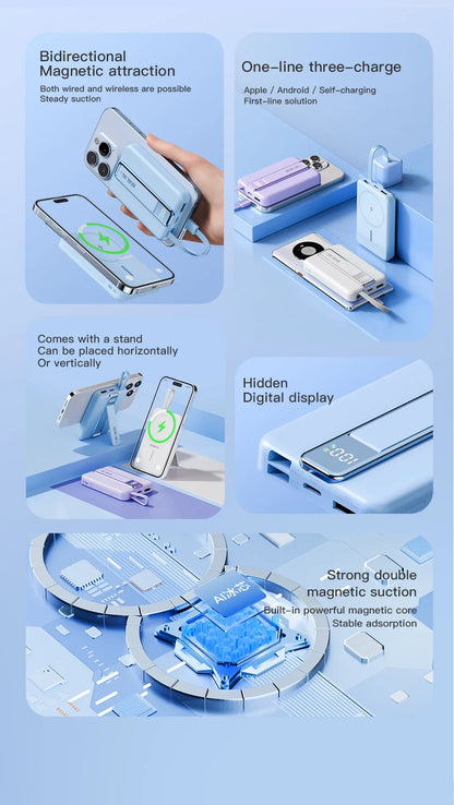 Magnetic Wireless Power Bank 10000mAh Portable PD 20W 3 in 1 Fast Charging External Battery for iPhone 15 14 13 Tel Accessories