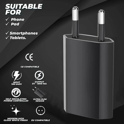NNBILI 1-5Pcs Black Universal 5W EU Plug Travel USB Wall Charger 5V/1A Rapid Charging For iPhone 7 8 Plus Redmi Phone AC Adapter