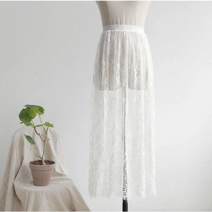 Transparent Sexy Lace Mesh Skirt Elastic High Waist Black White Tulle  Mini Skirts Womens Skirt  Korean Fashion