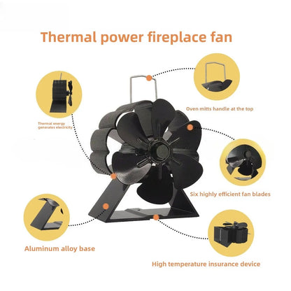 Wood-burning Real Fire fireplace fan, portable aluminum alloy thermal power fan, mini fireplace fan