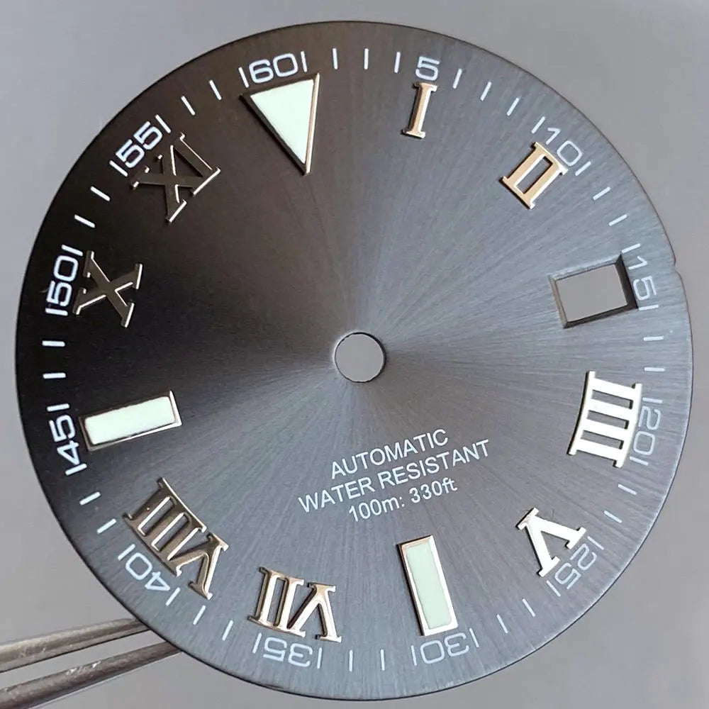 Grey Silver Sunburst 29mm Watch Dial fit NH35 NH35A NH36A Silver/Gold/Rose Gold/Green Roman Numerals Index Hand Set Watch Parts