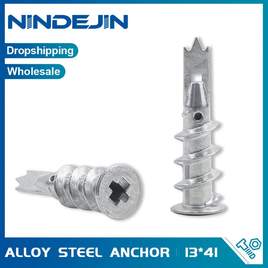 NINDEJIN 10/20/25pcs Zinc Alloy Steel Self-drilling Anchor 13*41mm Plasterboard Drywall Anchor Hollow Wall Anchor