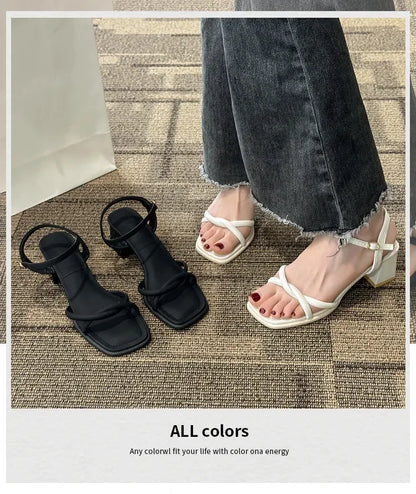 Sandals, 2025 Summer New Fashion Gentle Retro Chunky Non-slip Sandals, A Line with 5cm High Heels Summer Beach Sandals