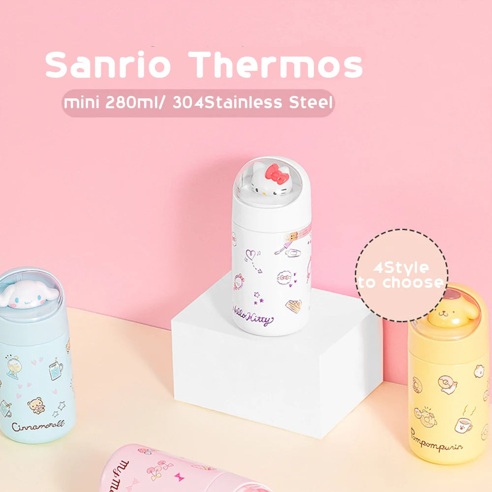 Sanrio Stainless Steel 304 Thermos Kawaii 280ML Hello Kitty Cinnamoroll Melody Vacuum Flask Water Bottle Tumbler Girls Gifts