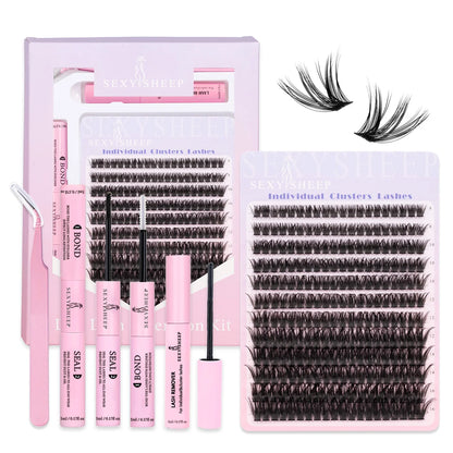 DIY Lash Extension Kit Lash Clusters Eyelash Extension Individual Lashes Kit with Lash Bond & Seal Remover Tweezers
