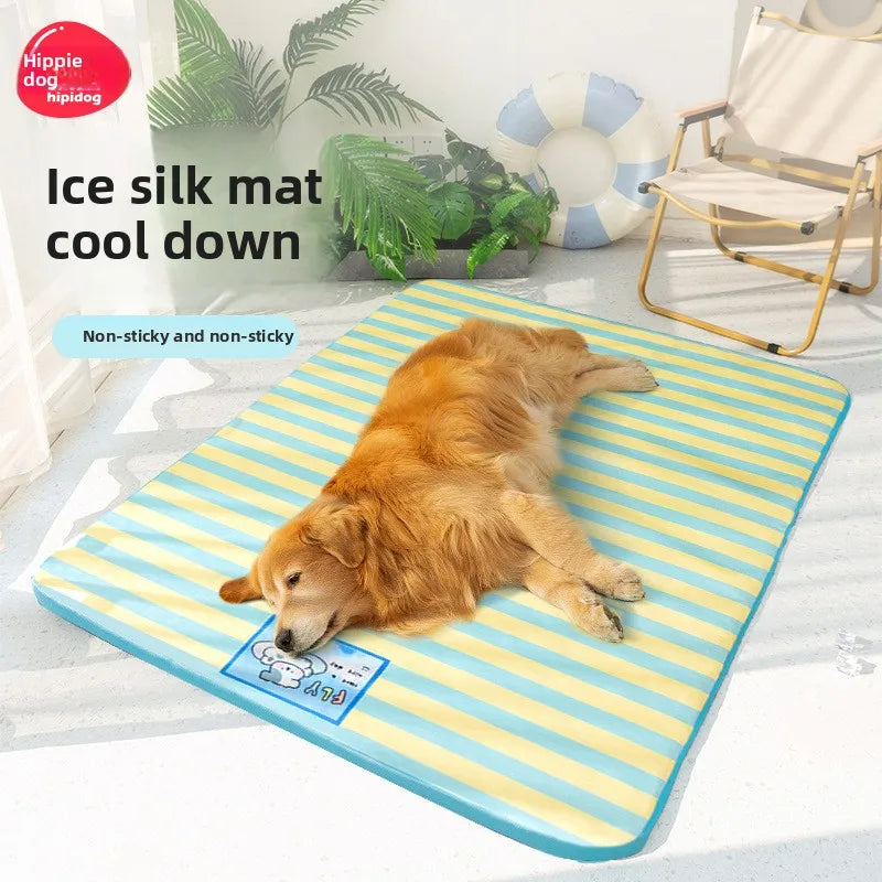Summer dog cartoon striped ice silk mat, cat cooling mat, cooling cat bed, cooling bed, dog bed, pet bed