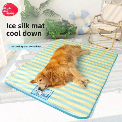 Summer dog cartoon striped ice silk mat, cat cooling mat, cooling cat bed, cooling bed, dog bed, pet bed
