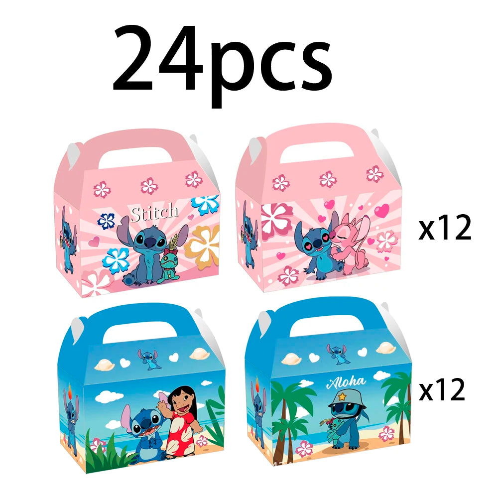 24pcs, 12Pcs, Stitch Birthday Party Supplies Kids Party Treat Boxes Candy Gift Bags Party Favors for Stitch Theme Party Decorati