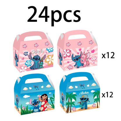 24pcs, 12Pcs, Stitch Birthday Party Supplies Kids Party Treat Boxes Candy Gift Bags Party Favors for Stitch Theme Party Decorati