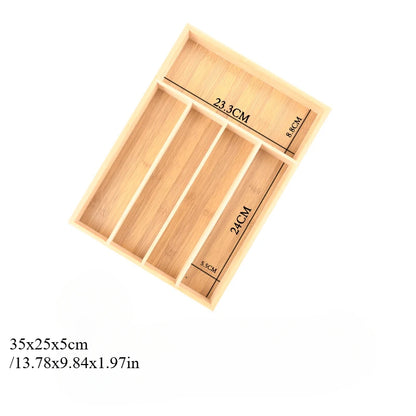 Bamboo Expandable Drawer Kitchen Organizer for Spoons Forks Knives cutleries Utensils Holder Adjustable Cutlery Tray Divider