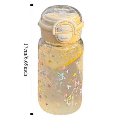 500ml Transparent Plastic Cup Straw Cup Lifting Rope Graffiti Water Bottles Fall Prevention Portable Drinking Water Bottle