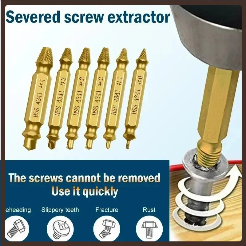 Broken Screw Remover Set Damaged Screw Extractor Set Broken Stripped Remover Screws Removal Tool HSS Nuts Drill Bit Tools