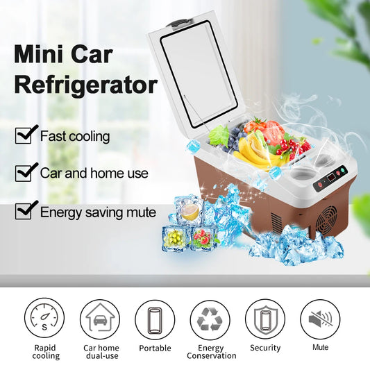 Car Refrigerator 15L Mini Fridge Refrigeration/Heat 12V/24V Green and Energy Efficient Multi-Purpose Auto/Home Refrigerator