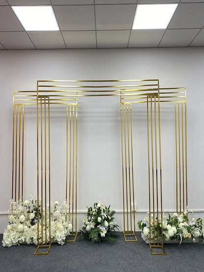 Shiny Gold-Plated Square Screen Backdrop Shelf, Wedding Arch, Geometric Flower, Door Stand, Artificial Flor, 2.2m, 3Pcs