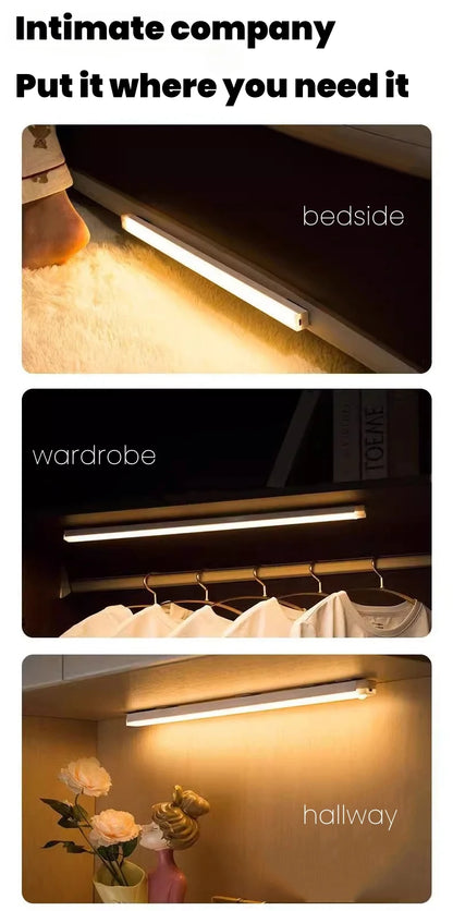 Smart Motion Sensor LED Night Light Rechargeable Human Body Infrared Sensing Cabinet Lamp for Kitchen Hallway Bath Room