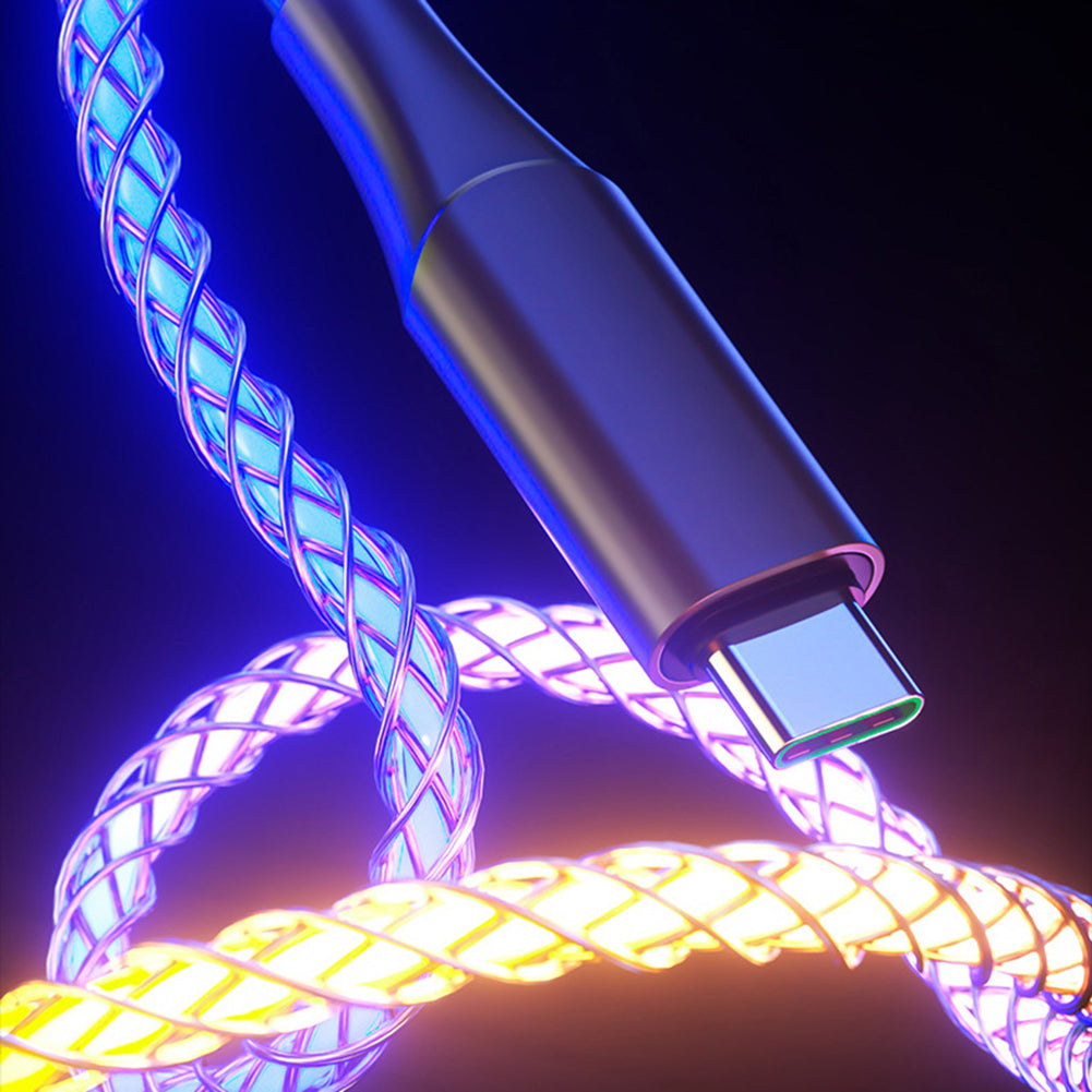 3 in 1 Glowing LED Light 6A 66W Fast Charging Micro USB Type C Cable For iPhone Samsung Xiaomi Redmi Phone Charger USB Cable