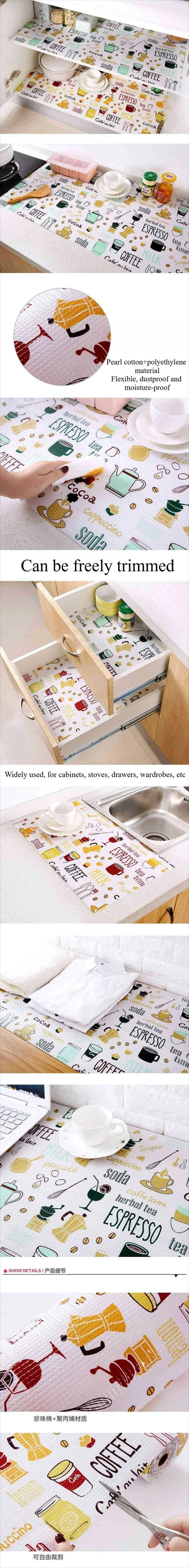 1 Roll Can Cut Table Mat Drawers Cabinet Shelf Liners Cartoon Cupboard Placemat Waterproof Oil Thickened Kitchen Stickers