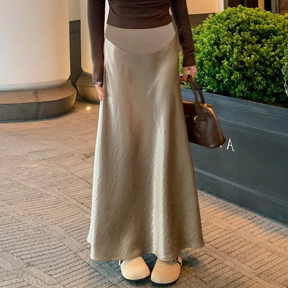 Maternity 2025 New Early Spring Vinegar Satin Covers Strap Slim A-line Long Skirt High Waist Drooping Fish Tail Youth Pregnancy
