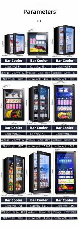 Portable Refrigerator, Double-layer Glass Door, Noise Free, Mini Fridge, Bar, Hotel, Transparent Door Freezer, Small Space
