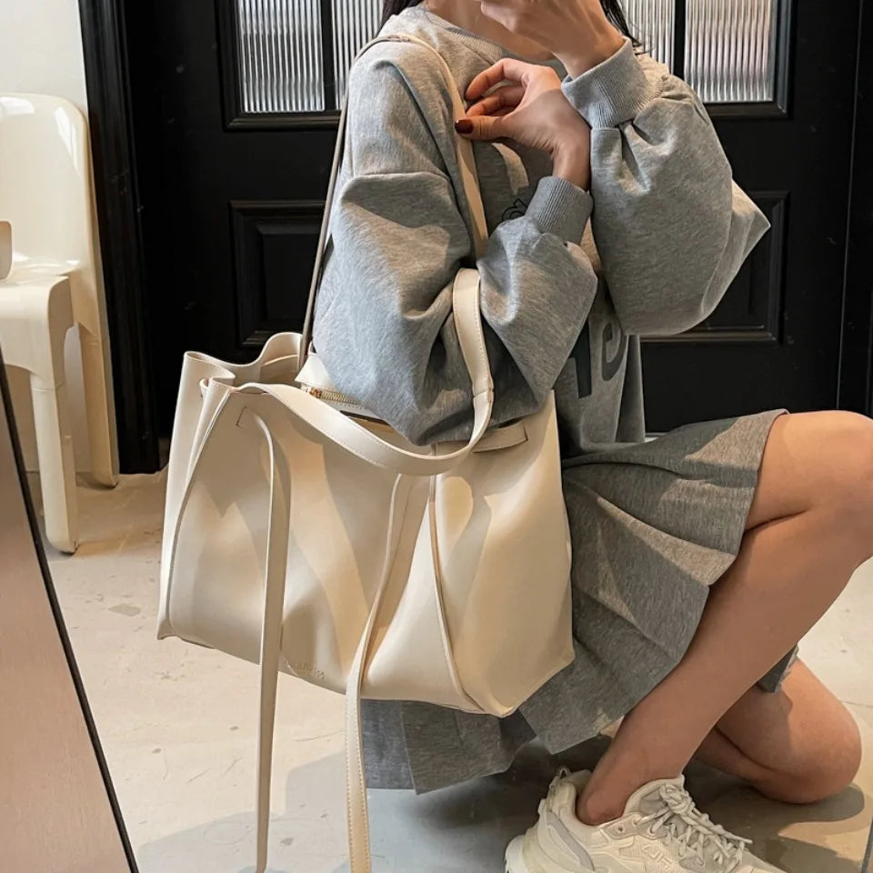 Big Shoulder Hand Commuting Bags for Women Large Capacity Drawstring Bucket Shopping Totes Top-Handle Bag 2025 Latest Handbags