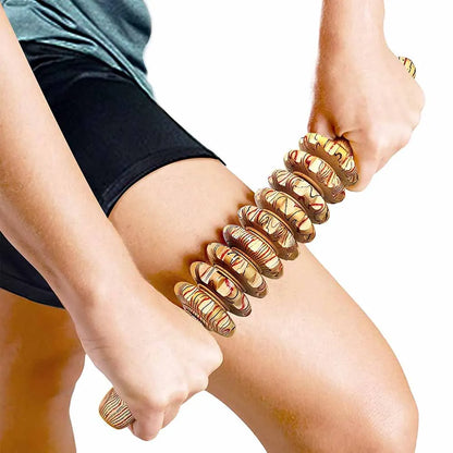 9 Rollers Curved Massager Handheld Stick Wooden Lymphatic Drainage Massage Tools for Anti-cellulit, Body Muscle Pain Relief