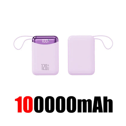 120W Power Bank With Charging Cables 100000mah Large Capacity Portable External Battery For Multi Phones Emergency Supply