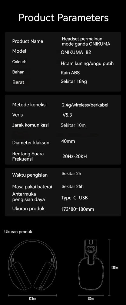 ONIKUMA 2024 New Three-mode Headset Gaming Headset Wireless Gaming Headset Player Headset Stereo Headset Ultra-long Battery Life