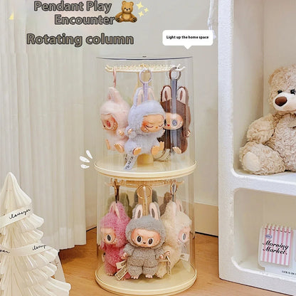 Labubu pendant display box, rotatable transparent Labubu doll, handmade blind box, storage display stand, decorative ornaments,