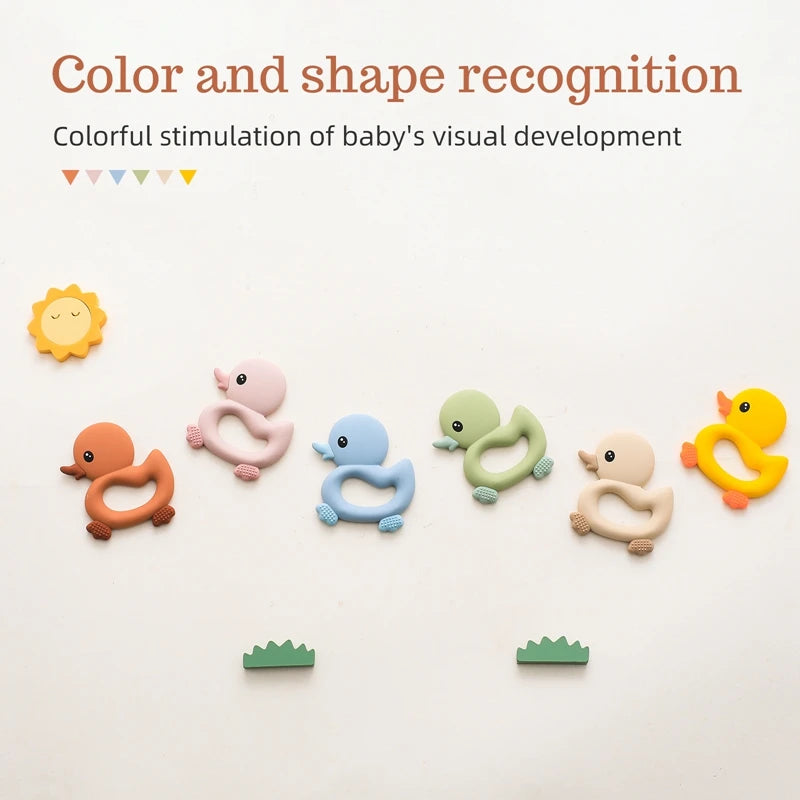 Baby Teether Food Grade Silicone Teethers Cartoon Animals Duck DIY Nursing Teething Pacifier Clip Baby Toy Teething Accessories