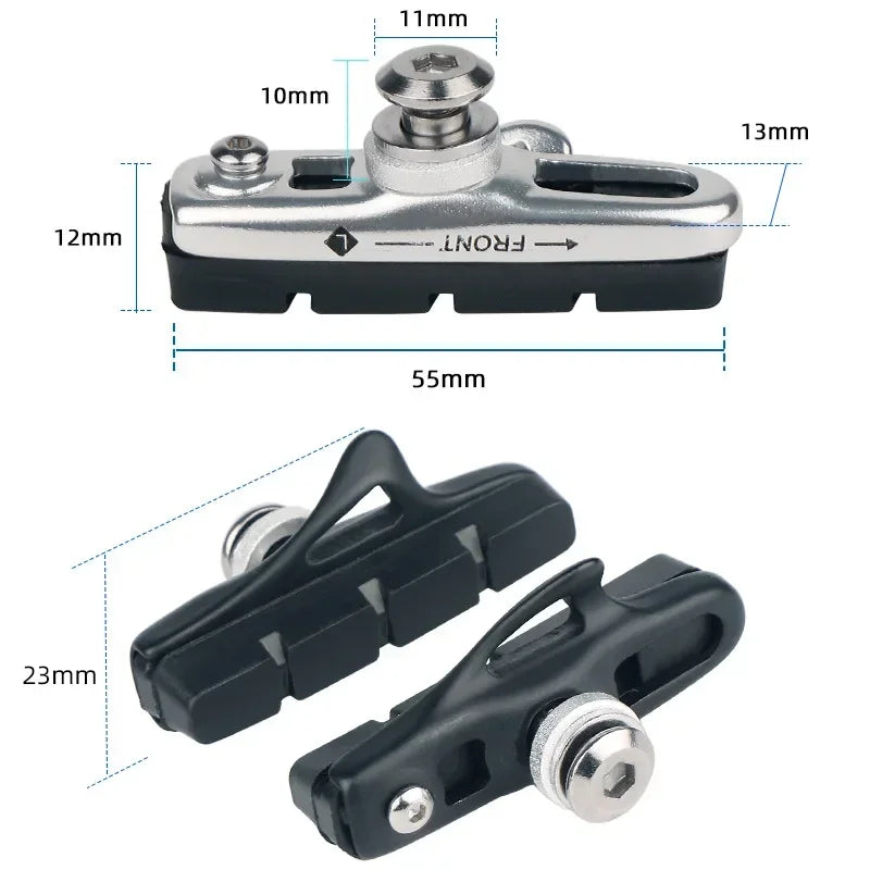 A Pair 55MM Brake Pads for Road Bikes with Metal Rings C-brake Pads Replaceable Brake Blocks Aluminium Alloy Block Bicycle Parts