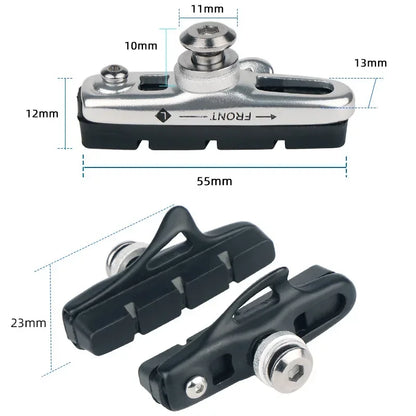 A Pair 55MM Brake Pads for Road Bikes with Metal Rings C-brake Pads Replaceable Brake Blocks Aluminium Alloy Block Bicycle Parts