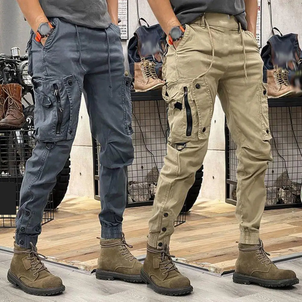 Cargo Pants for Mens Elastic Casual Trousers Zipper Multi-Pocket Joggers