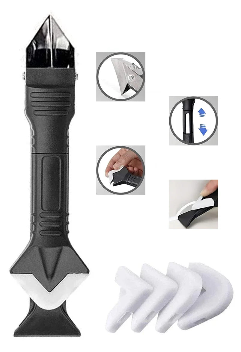 Silicone Caulking Tool 5 in 1 Multi-function Scraper Tool Grout and Caulk Removal Tool for Bathroom Kitchen Floor Window Sink