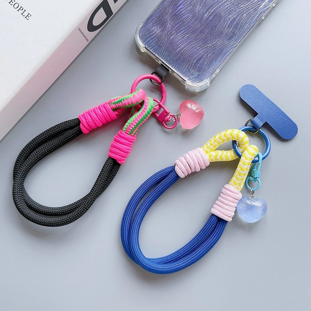 Universal Braided Mobile Phone Lanyard Strap Cartoon Star Hanging Chain Ring Cord with Patch Wrist Strap Cell Phone Detachable