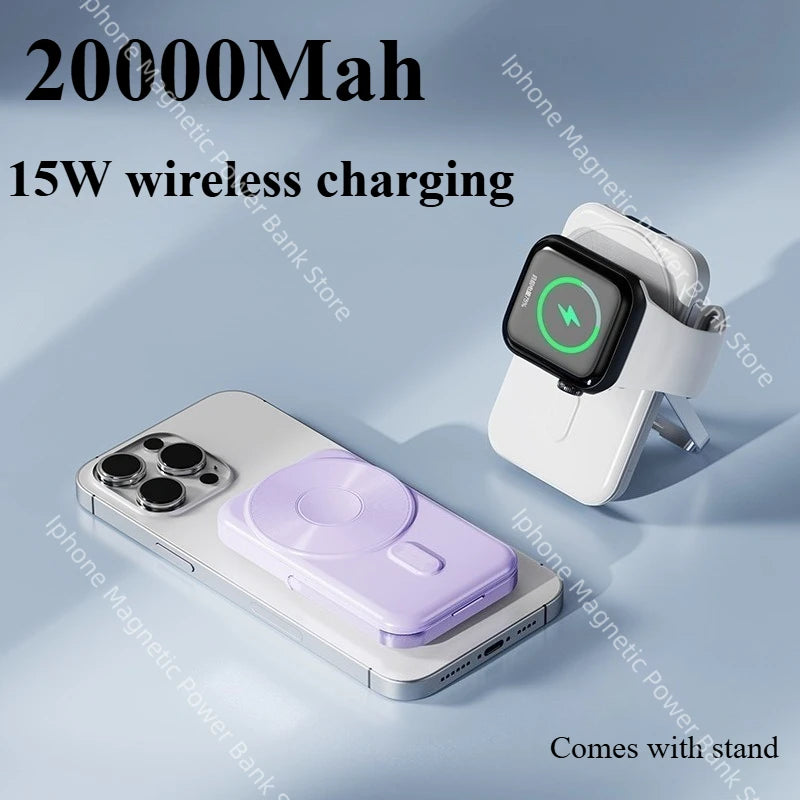 Portable 20000mAh Power Bank 22.5W Fast Charging Wireless Charging Station for iPhone & iWatch & Galaxy Watch for Phones Airpods